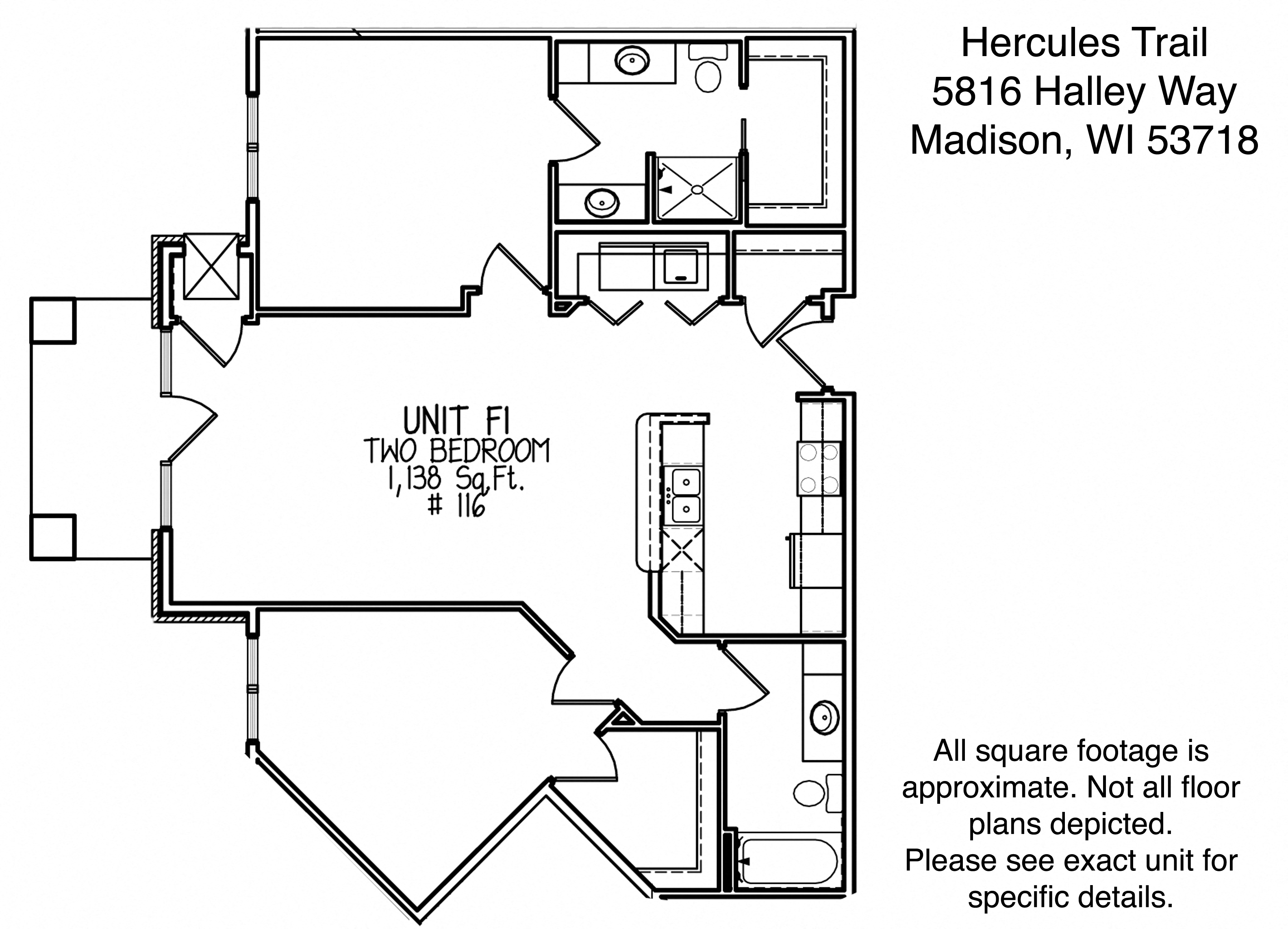 Floor plan for 2 beds, 2 baths, 1138 sqft